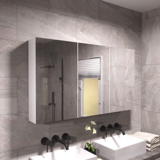 Macken Lemari Cukur Tiga Pintu dengan Cermin 900mm, Putih